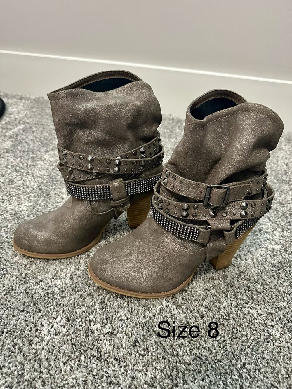 Studded Taupe Women's High-Heel Ankle Boots